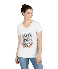 Grateful Hands V-Neck T-Shirt, Mother's Day Gift, Appreciation Tee, Family Love Shirt, Empowering Woman Top, Inspirational Shirt