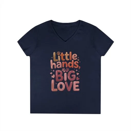 Ladies' V-Neck T-Shirt,Little Hands, Big Love, Perfect for Moms, Gifts, Family Events, Baby Showers, Everyday Wear, Cute Tee, mother's day - Image 17
