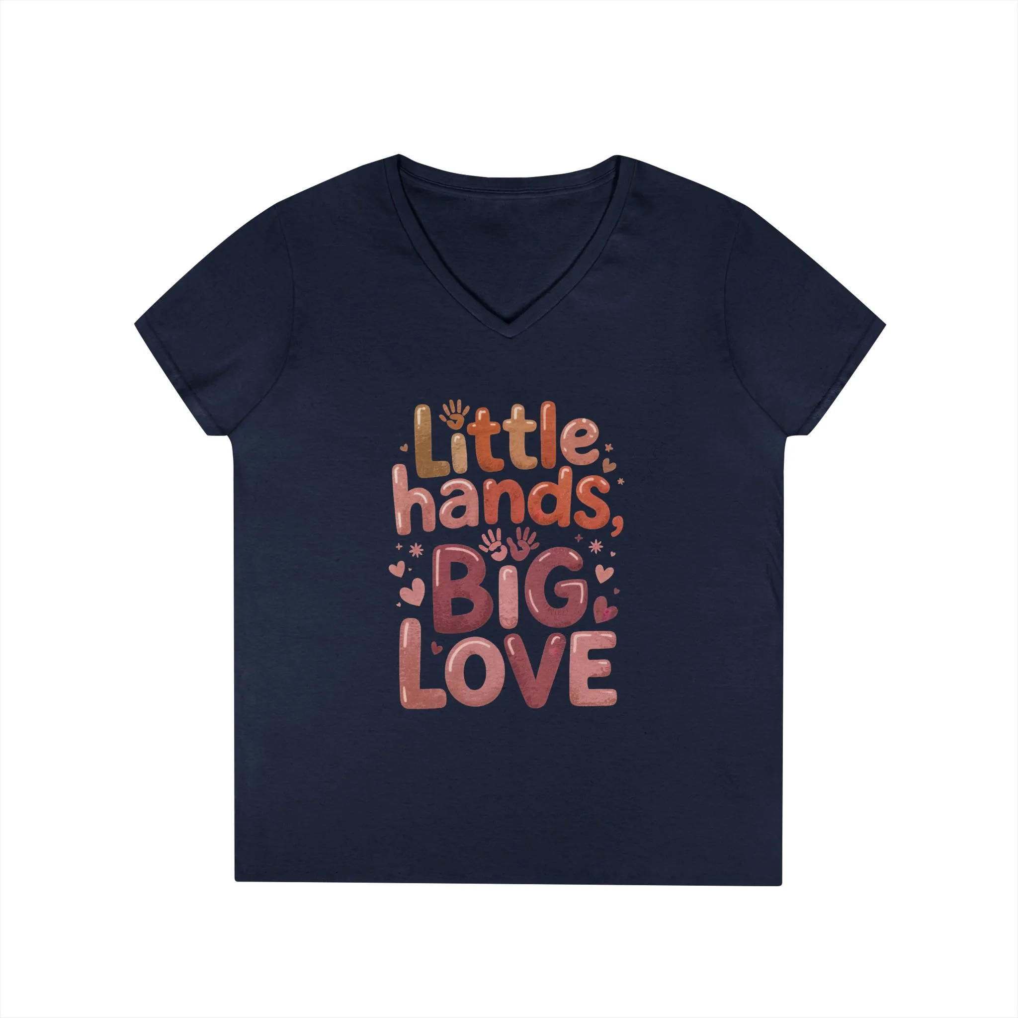 Ladies' V-Neck T-Shirt,Little Hands, Big Love, Perfect for Moms, Gifts, Family Events, Baby Showers, Everyday Wear, Cute Tee, mother's day - Image 17