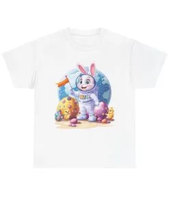 Space Bunny Unisex Heavy Cotton Tee - Cute Astronaut Design for Easter and Fun Occasions
