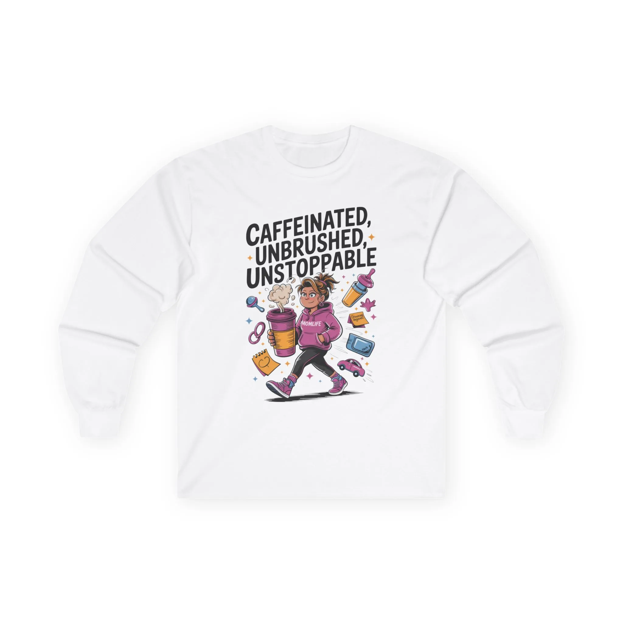 Caffeinated Mom Long Sleeve, Mother's Day Gift,New Mother Tired Mother Gift, Coffee Lover Gift, Coffee Addict Mom Long Sleeve Tee - Image 2