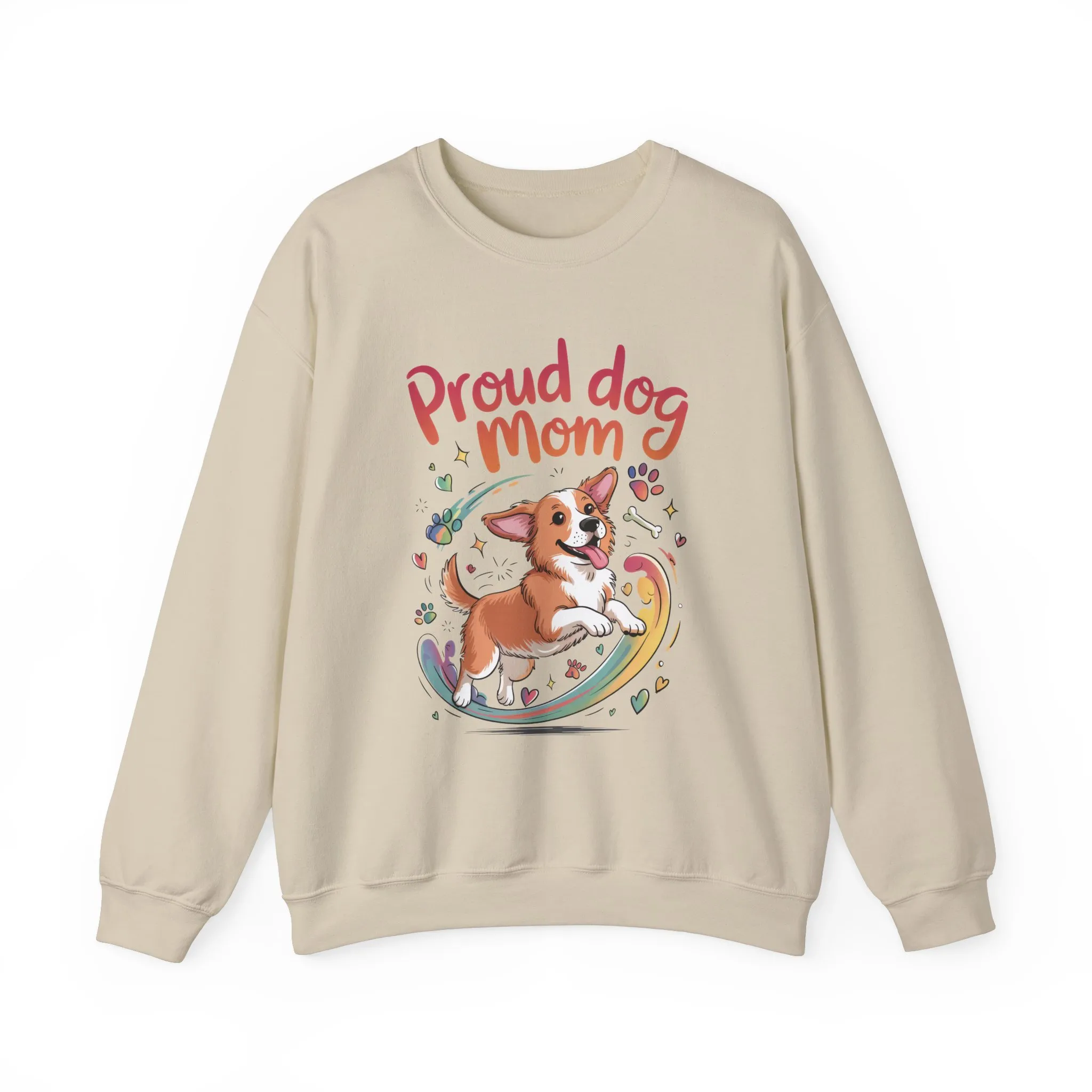 Proud Dog Mom Crewneck Sweatshirt, Pet Lover Gift, Dog Mom Apparel, Animal Lover Clothing, Gift for Dog Moms, Puppy Paw Rainbow Print - Image 9