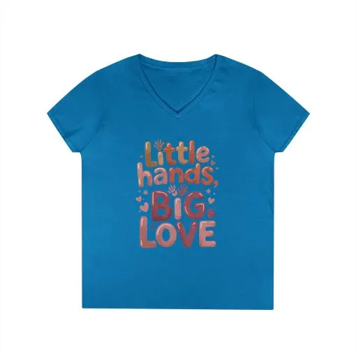 Ladies' V-Neck T-Shirt,Little Hands, Big Love, Perfect for Moms, Gifts, Family Events, Baby Showers, Everyday Wear, Cute Tee, mother's day - Image 7