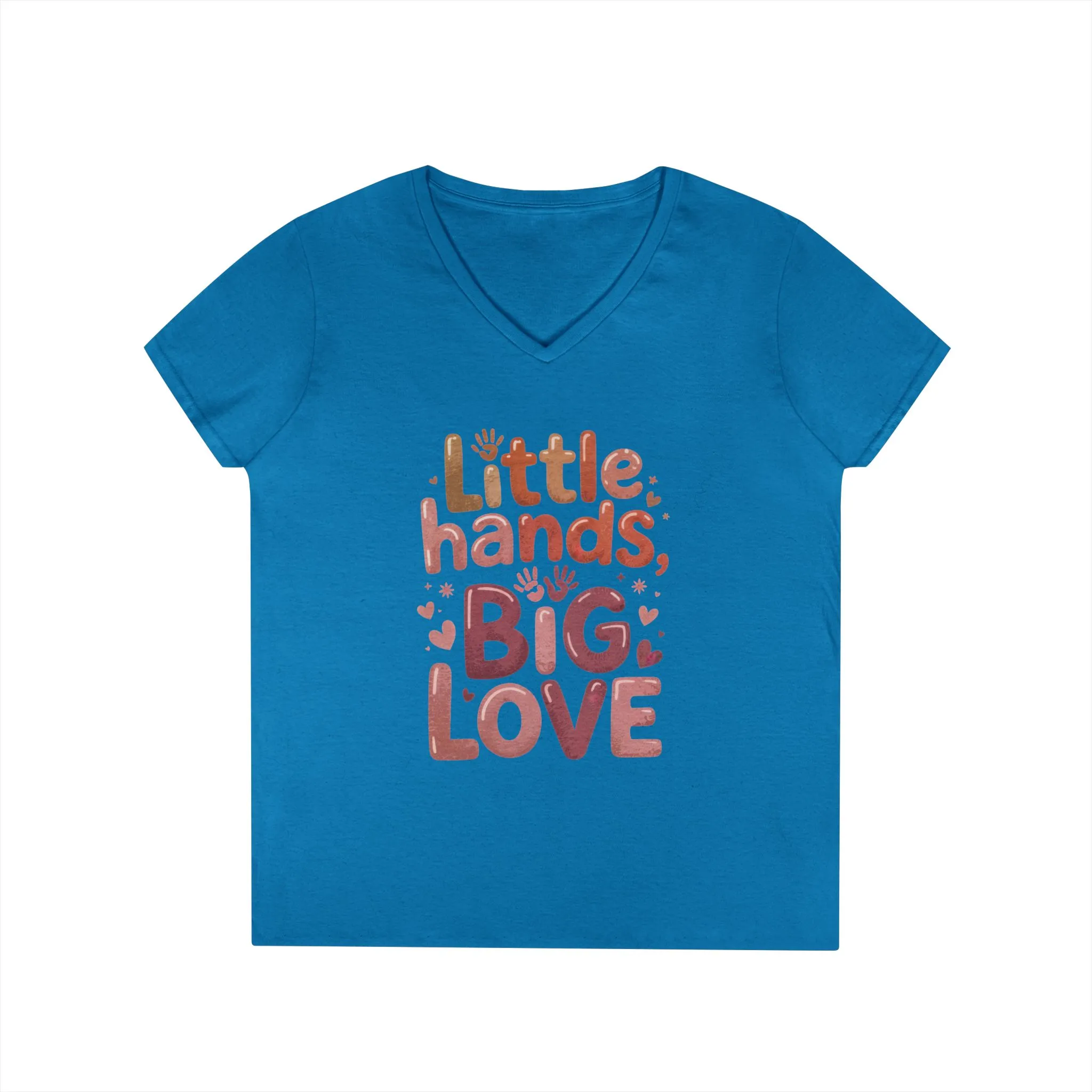 Ladies' V-Neck T-Shirt,Little Hands, Big Love, Perfect for Moms, Gifts, Family Events, Baby Showers, Everyday Wear, Cute Tee, mother's day - Image 7