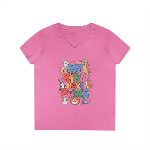 My Kids Have Paws V-Neck T-Shirt, Pet Lover Gift, Cute Animal Shirt, Cute Pet Mom Tee, Animal Parent T-Shirt, Dog Cat Bunny Lover Gift - Image 19