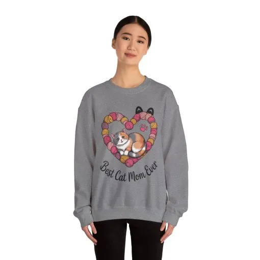 Best Cat Mom Ever Sweatshirt, Cozy Cat Lover Gift, Mother's Day Apparel, Pet Owner Sweatshirt, Cute Gift for Cat Moms, Yarn Themed - Image 11