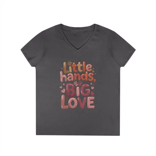 Ladies' V-Neck T-Shirt,Little Hands, Big Love, Perfect for Moms, Gifts, Family Events, Baby Showers, Everyday Wear, Cute Tee, mother's day - Image 9