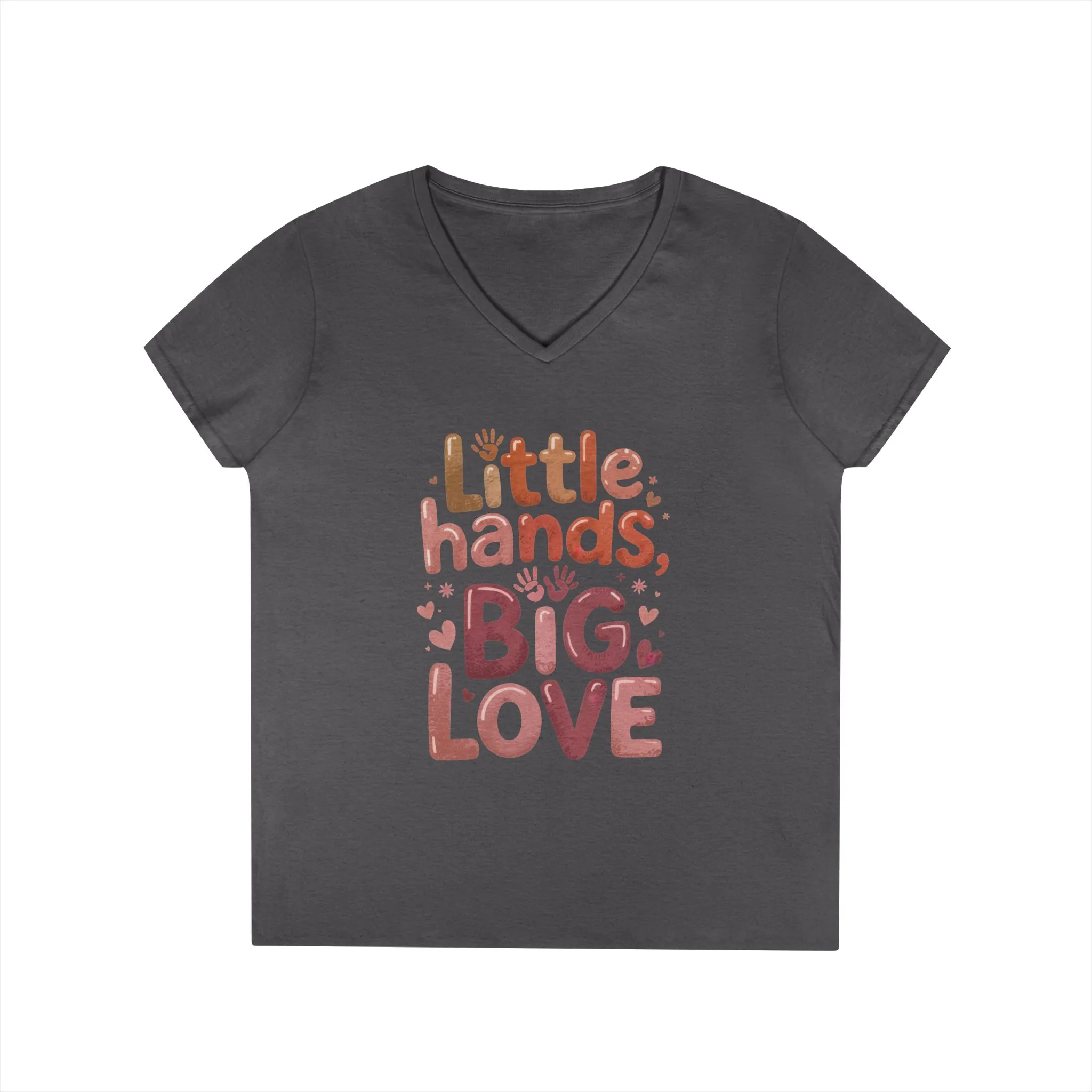 Ladies' V-Neck T-Shirt,Little Hands, Big Love, Perfect for Moms, Gifts, Family Events, Baby Showers, Everyday Wear, Cute Tee, mother's day - Image 9