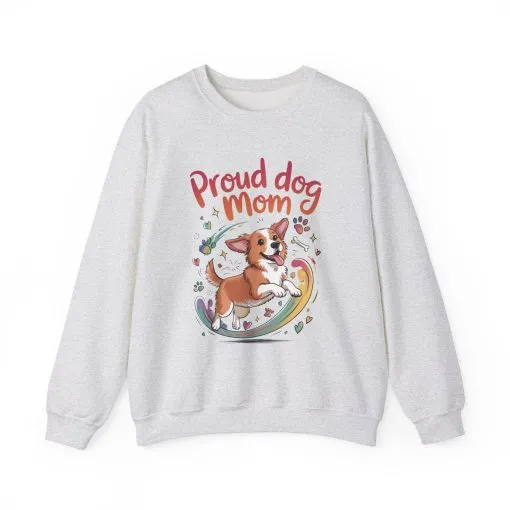 Proud Dog Mom Crewneck Sweatshirt, Pet Lover Gift, Dog Mom Apparel, Animal Lover Clothing, Gift for Dog Moms, Puppy Paw Rainbow Print - Image 5