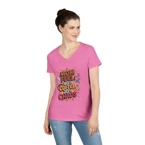 Mom Fuel V-Neck T-Shirt, Funny Gift for Moms, Coffee Lovers, Mother's Day, Everyday Humor, Tired Mom Life Tee, Coffee Loving Moms - Image 16