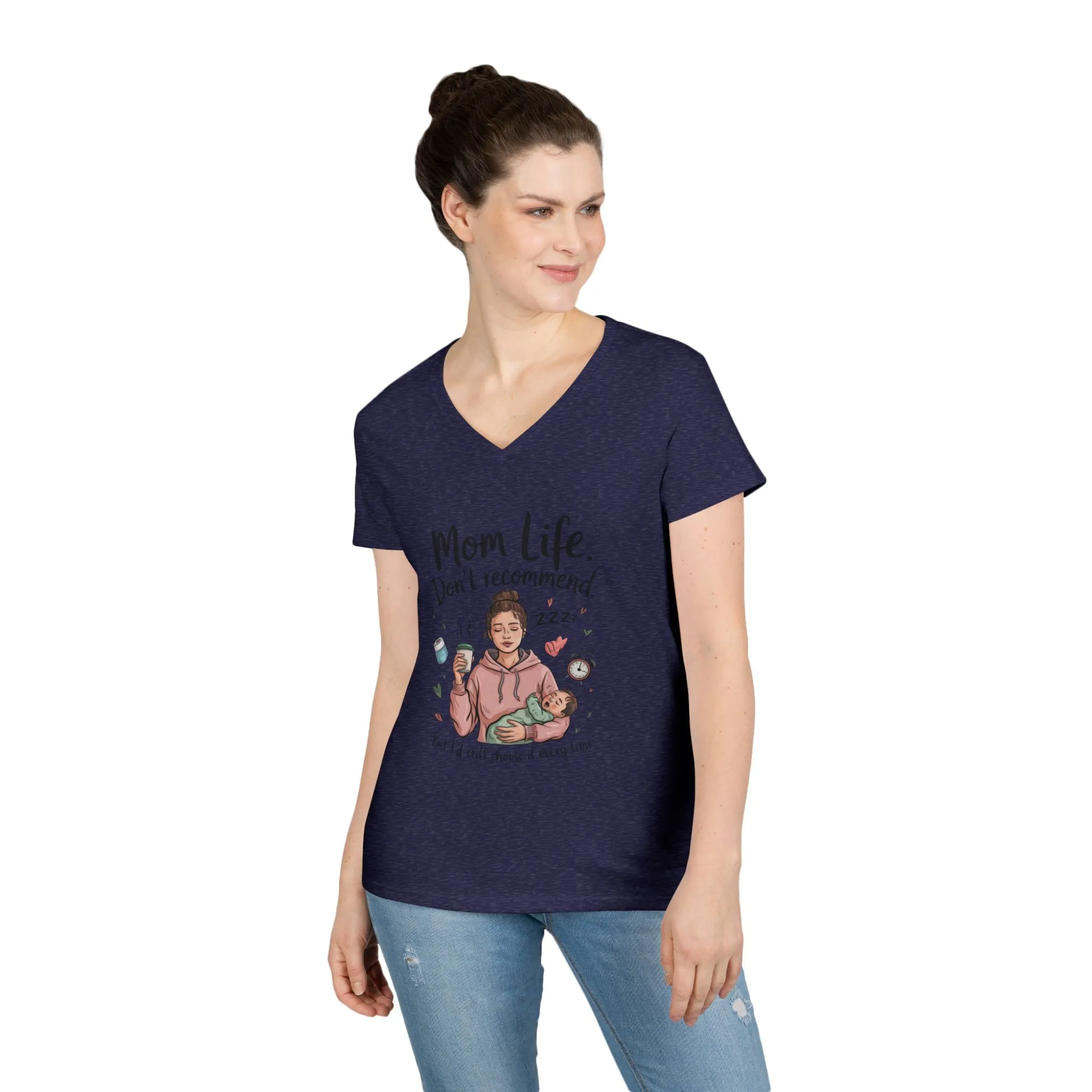 Mom Life V-Neck T-Shirt, Don't Recommend But I'd Choose It Every Time, New Mom Gift, Tired Mama Humor Tee, Baby Shower Gift, Funny Mom Shirt - Image 16