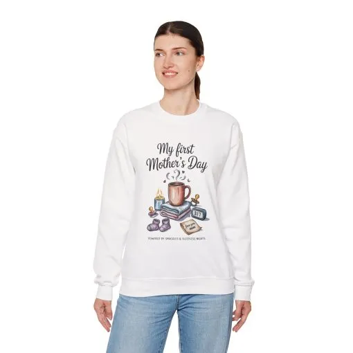 My First Mother's Day Sweatshirt, Cozy Crewneck for Moms, Gift for New Mothers, Baby Shower Tee, Snuggles & Sleepless Nights - Image 4