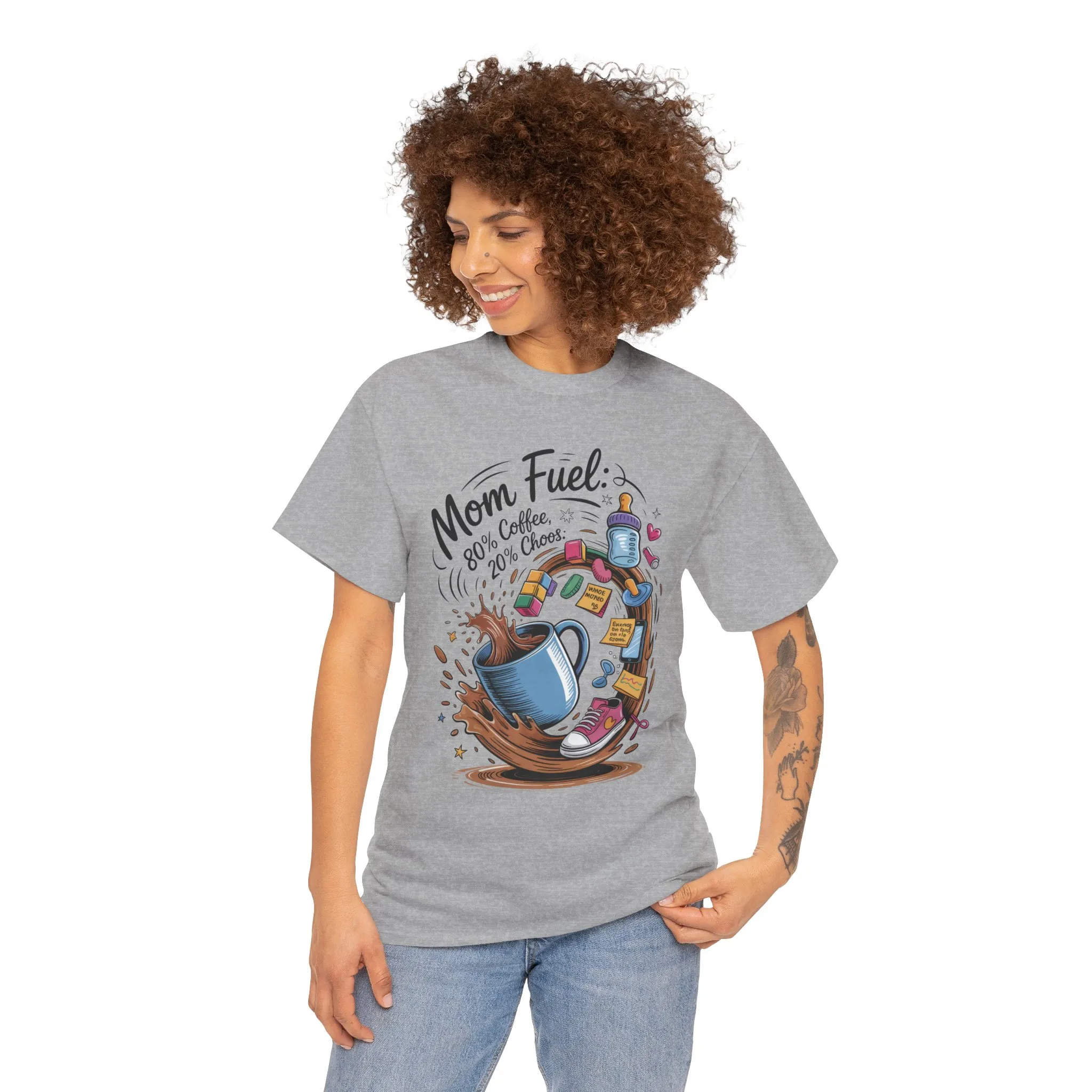 Mom Fuel Heavy Cotton Tee, Funny Coffee Lover T-Shirt, Gift for Moms, Mother's Day, Casual Wear, Pajama Top - Image 18
