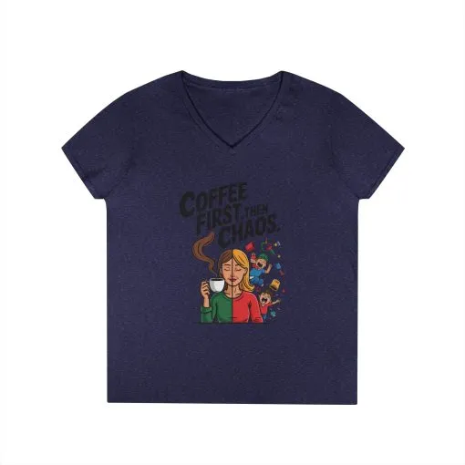 Coffee First Then Chaos V-Neck T-Shirt, Funny Mom Life Shirt, Mother's Day Gift, Mom Humor Tee, mom graphic tee, caffeine lover tee - Image 9