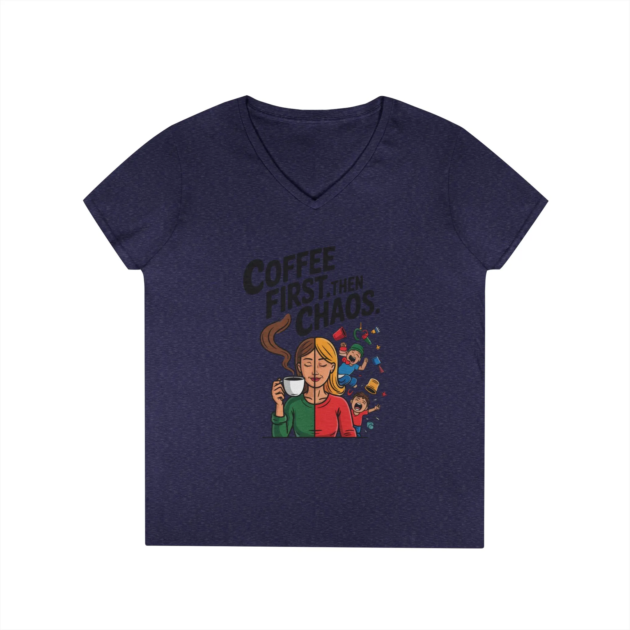 Coffee First Then Chaos V-Neck T-Shirt, Funny Mom Life Shirt, Mother's Day Gift, Mom Humor Tee, mom graphic tee, caffeine lover tee - Image 9