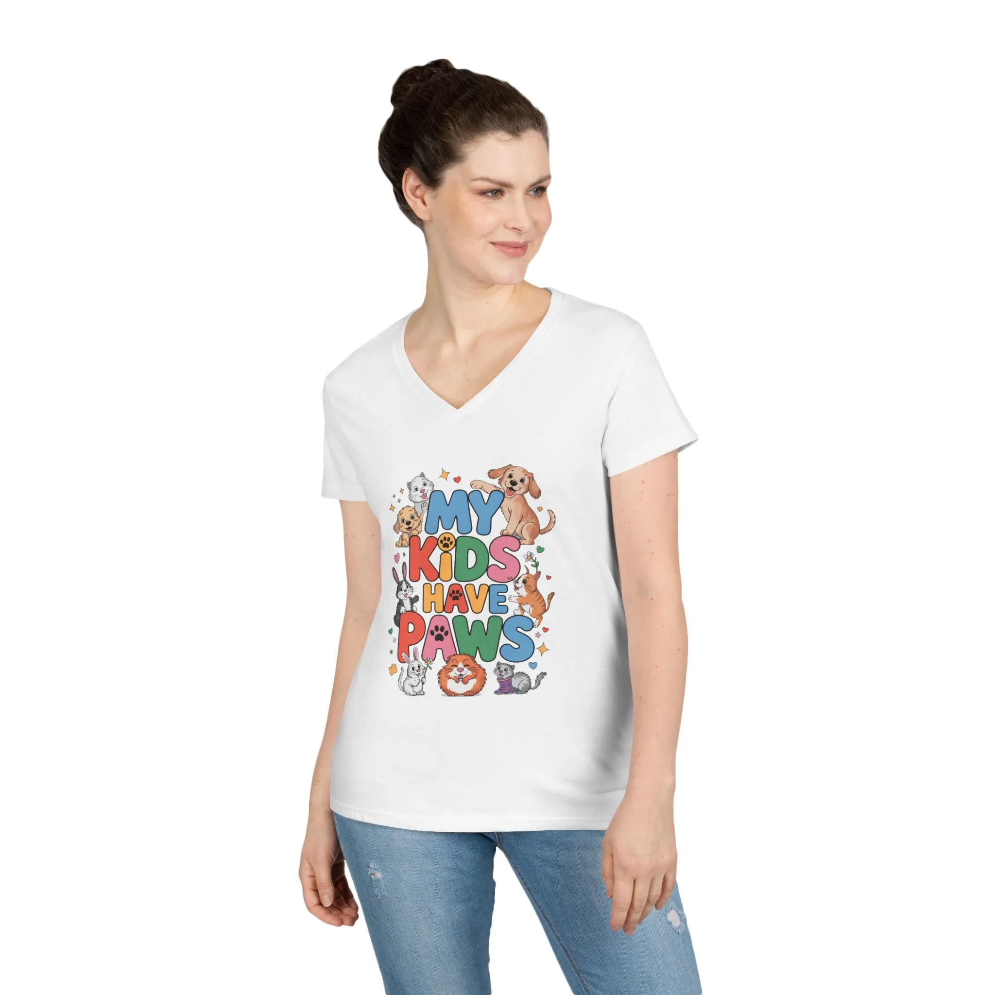 My Kids Have Paws V-Neck T-Shirt, Pet Lover Gift, Cute Animal Shirt, Cute Pet Mom Tee, Animal Parent T-Shirt, Dog Cat Bunny Lover Gift