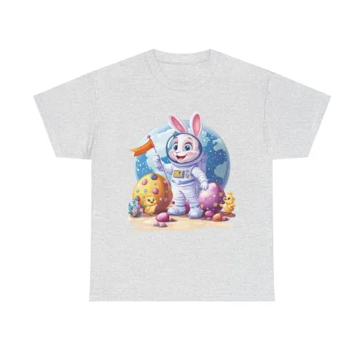 Space Bunny Unisex Heavy Cotton Tee - Cute Astronaut Design for Easter and Fun Occasions - Image 4