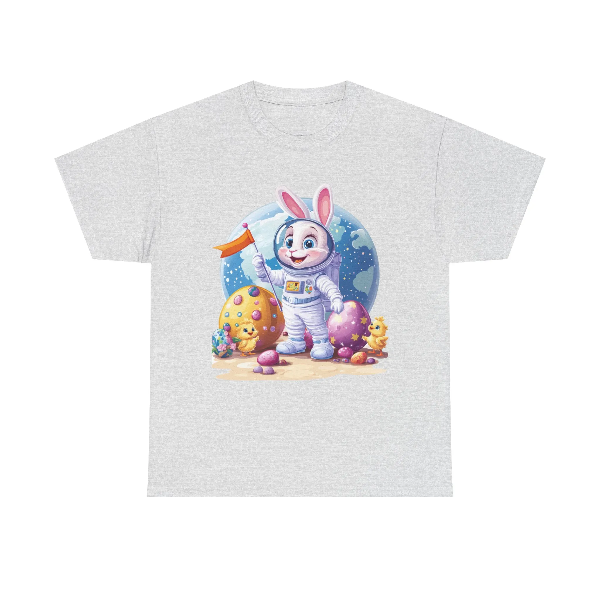 Space Bunny Unisex Heavy Cotton Tee - Cute Astronaut Design for Easter and Fun Occasions - Image 4