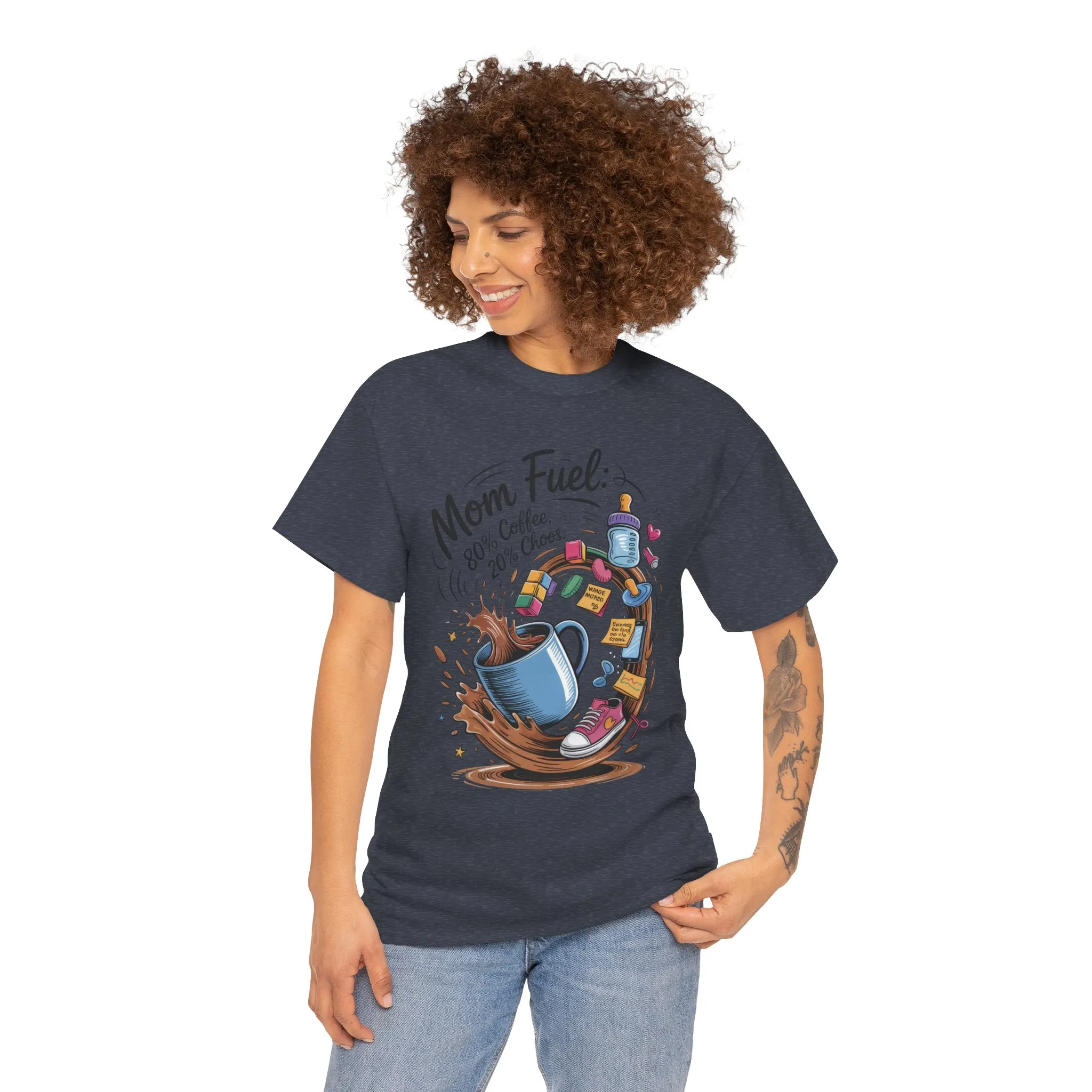 Mom Fuel Heavy Cotton Tee, Funny Coffee Lover T-Shirt, Gift for Moms, Mother's Day, Casual Wear, Pajama Top - Image 35