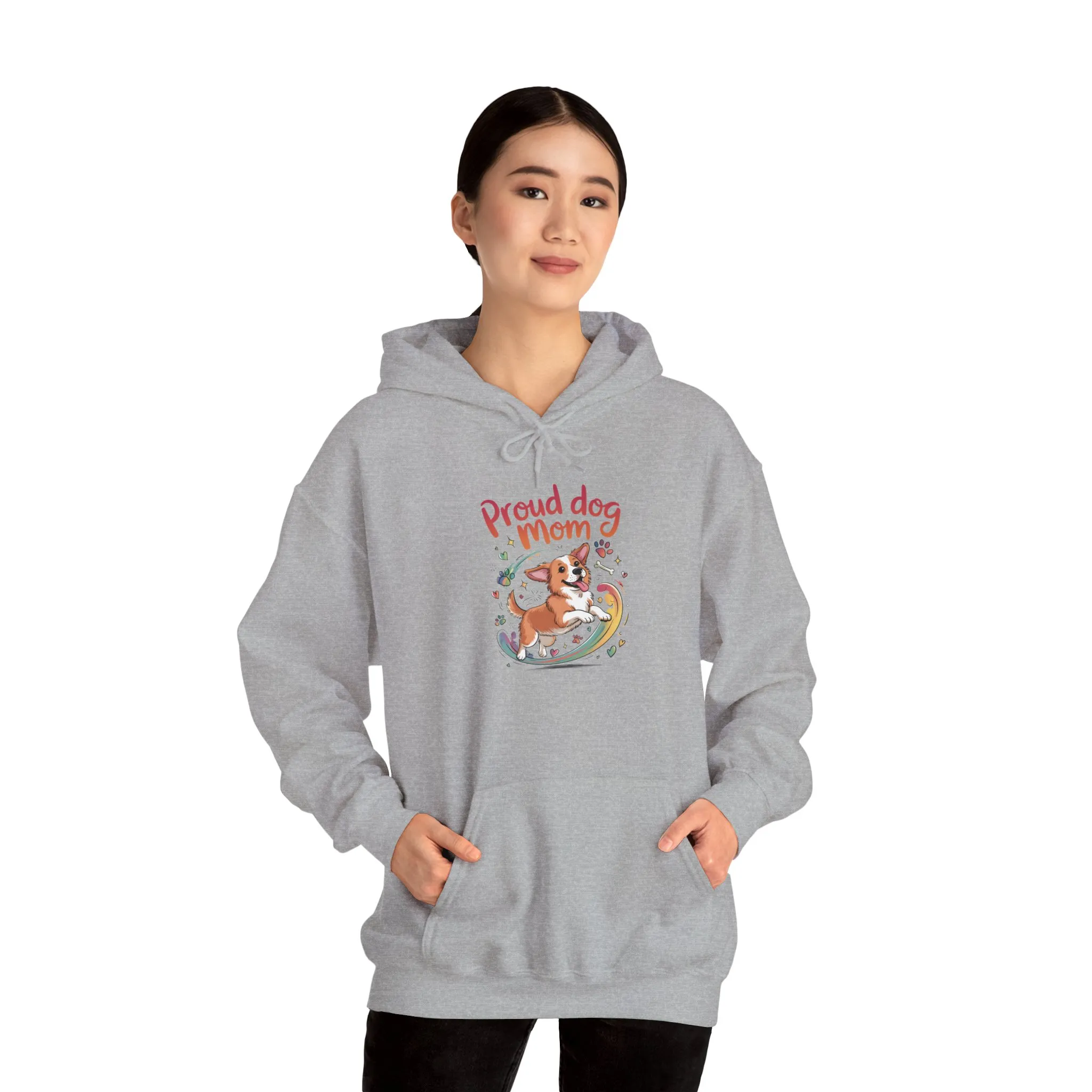 Proud Dog Mom Hoodie, Gift for Dog Owners, Dog Lover Apparel, Mother's Day Gift, Hooded Sweatshirt, Corgi Rainbow Print - Image 16