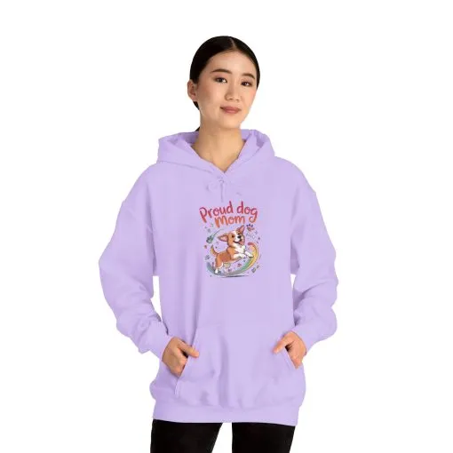 Proud Dog Mom Hoodie, Gift for Dog Owners, Dog Lover Apparel, Mother's Day Gift, Unisex Hooded Sweatshirt, Corgi Rainbow Print