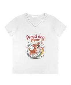 Proud Dog Mom V-Neck T-Shirt, Perfect Gift for Dog Lovers, Casual Wear for Dog Moms, Dog Appreciation Day, Dog Mom Gift