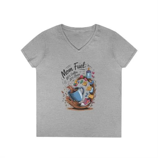 Mom Fuel V-Neck T-Shirt, Funny Coffee Lover V-Neck T-Shirt, Gift for Moms, Mother's Day, Casual Wear, Pajama Top - Image 5
