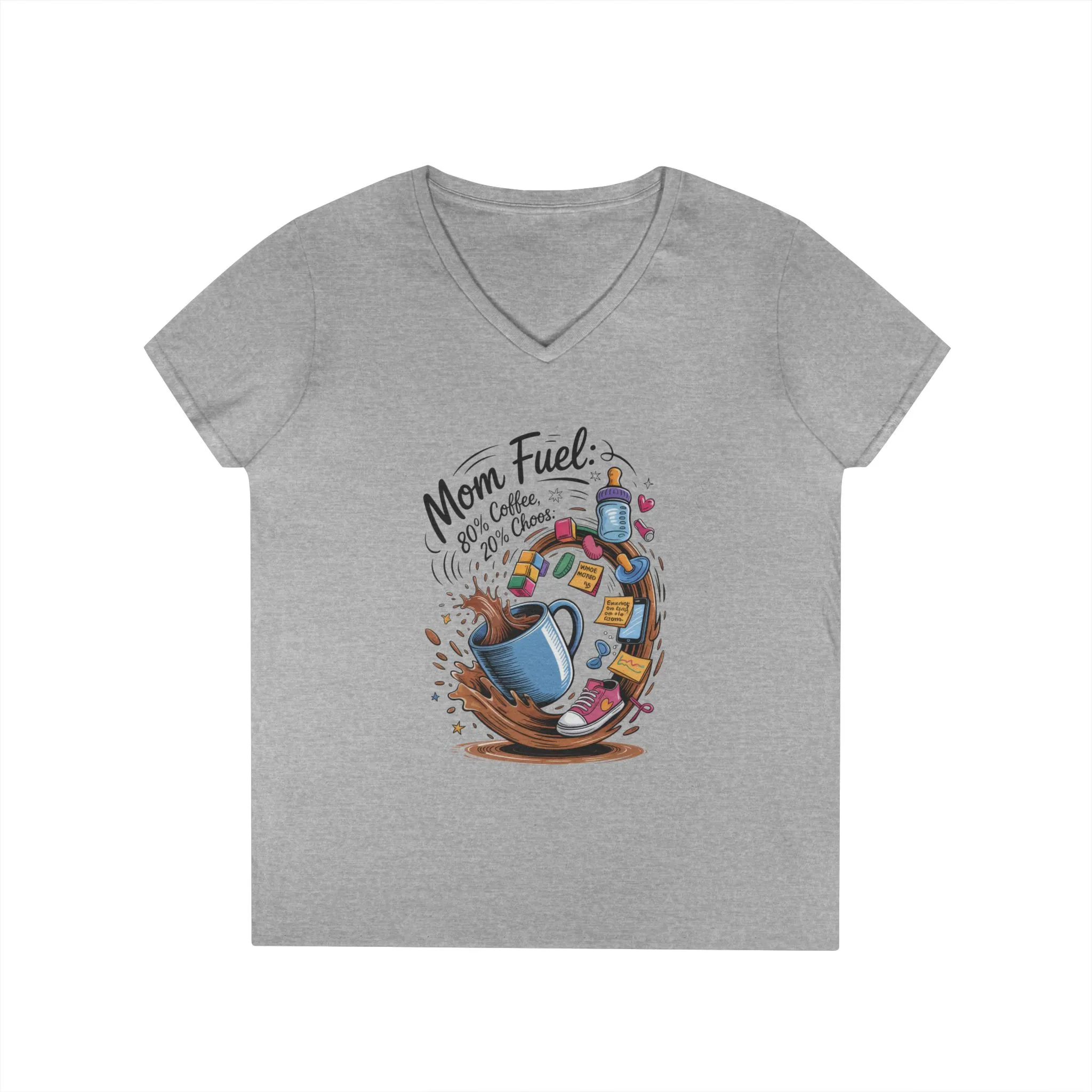 Mom Fuel V-Neck T-Shirt, Funny Coffee Lover V-Neck T-Shirt, Gift for Moms, Mother's Day, Casual Wear, Pajama Top - Image 5