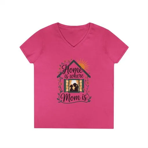 Home Is Where Mom Is V-Neck T-Shirt, Mother's Day Cotton Tee, Cute Family Gift for Mom, Sentimental Mom Shirt for Her, mother's day Gift - Image 11