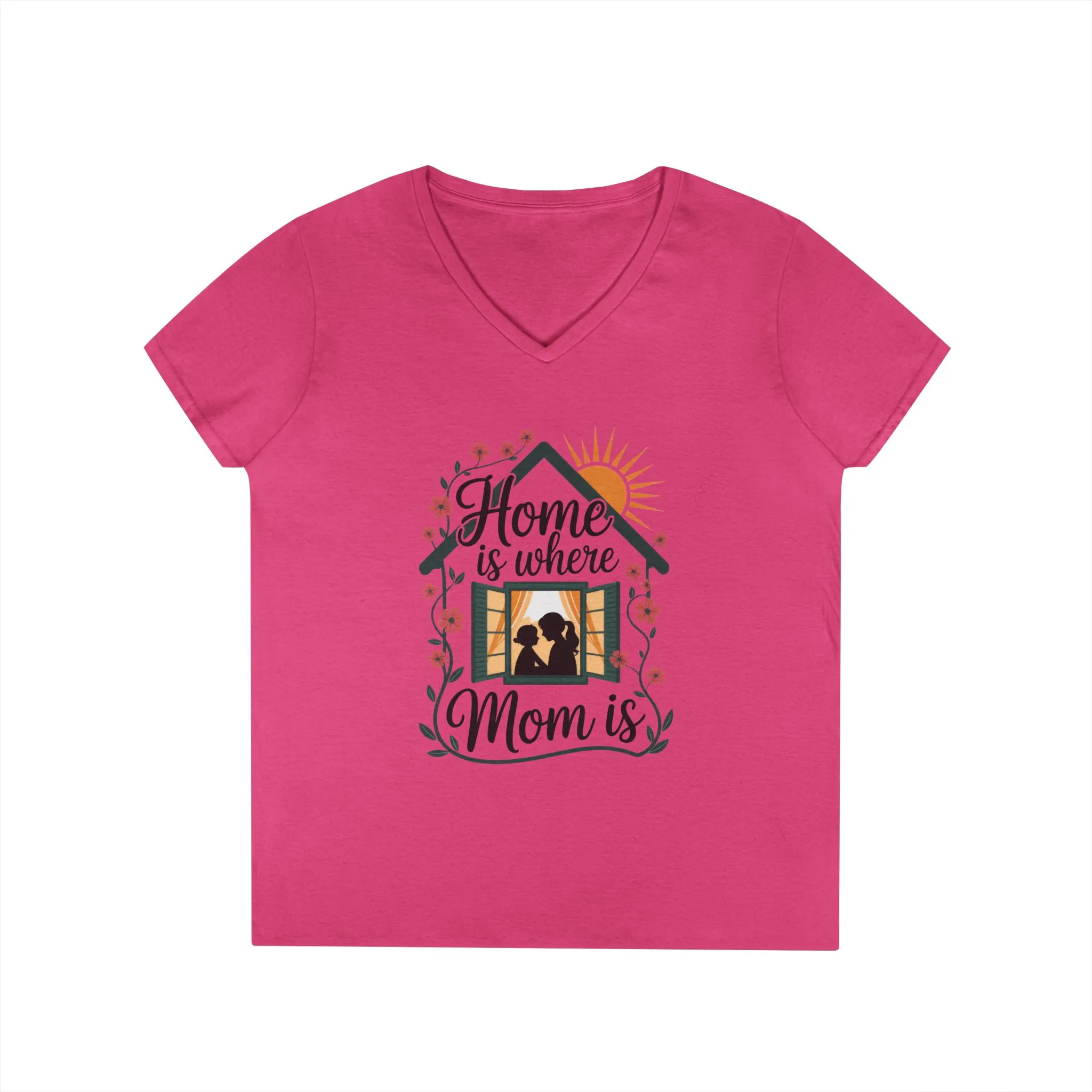 Home Is Where Mom Is V-Neck T-Shirt, Mother's Day Cotton Tee, Cute Family Gift for Mom, Sentimental Mom Shirt for Her, mother's day Gift - Image 11
