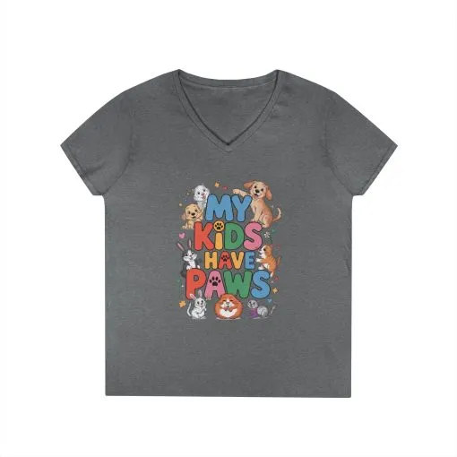 My Kids Have Paws V-Neck T-Shirt, Pet Lover Gift, Cute Animal Shirt, Cute Pet Mom Tee, Animal Parent T-Shirt, Dog Cat Bunny Lover Gift - Image 7