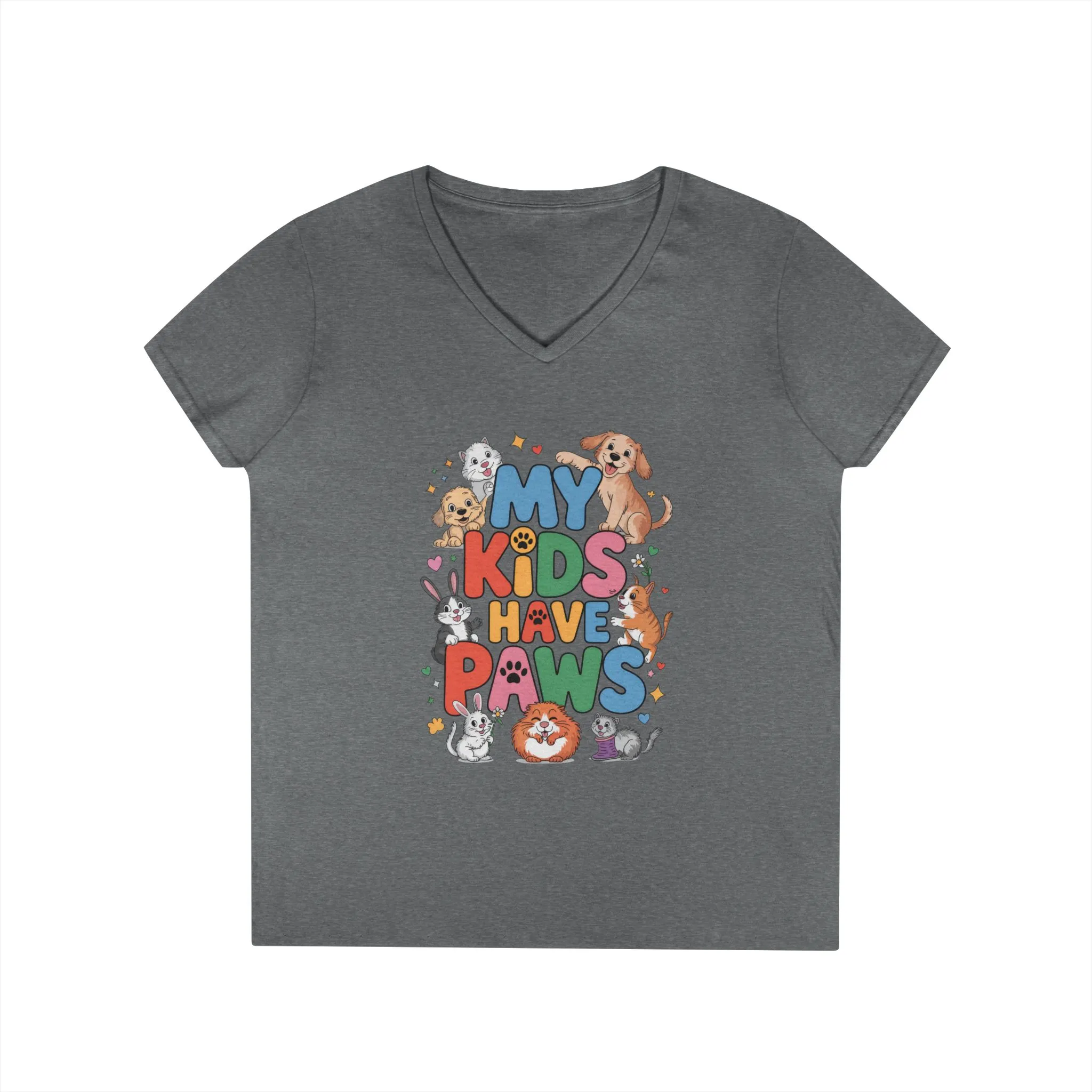 My Kids Have Paws V-Neck T-Shirt, Pet Lover Gift, Cute Animal Shirt, Cute Pet Mom Tee, Animal Parent T-Shirt, Dog Cat Bunny Lover Gift - Image 7