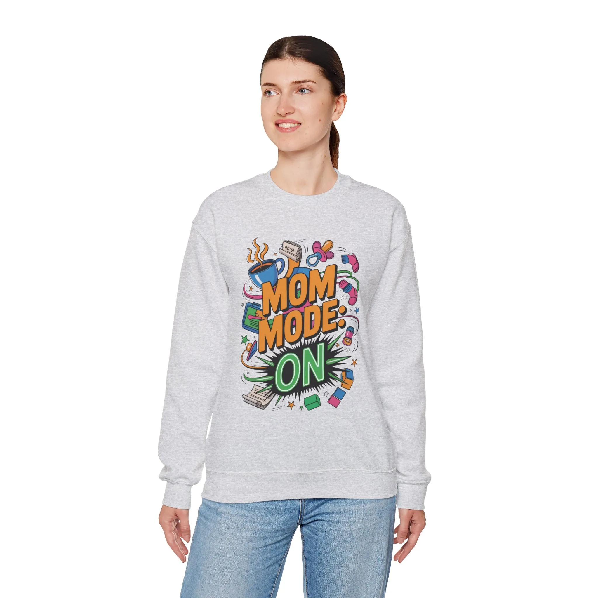 Mom Mode On Crewneck Sweatshirt, Gift for Mom, Mother's Day Humor T-Shirt, Cute Mama Life Graphic Tee, Mother's Day Gift - Image 4