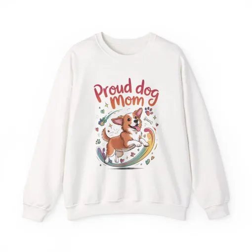 Proud Dog Mom Crewneck Sweatshirt, Pet Lover Gift, Dog Mom Apparel, Animal Lover Clothing, Gift for Dog Moms, Puppy Paw Rainbow Print - Image 2
