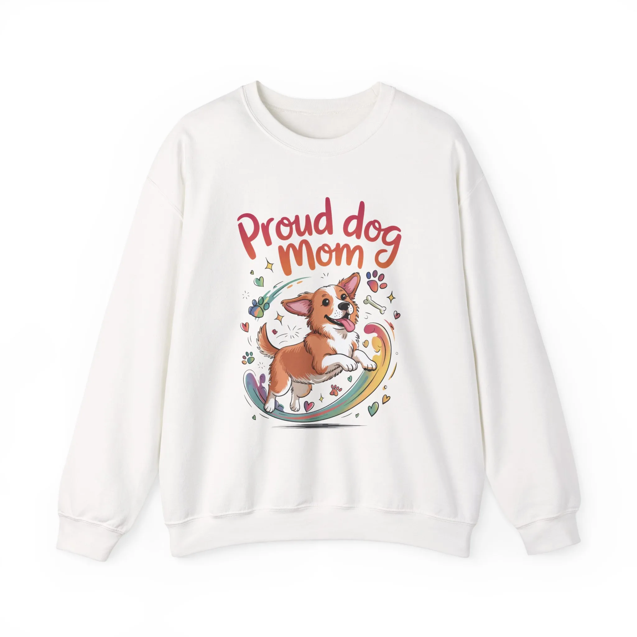 Proud Dog Mom Crewneck Sweatshirt, Pet Lover Gift, Dog Mom Apparel, Animal Lover Clothing, Gift for Dog Moms, Puppy Paw Rainbow Print - Image 2