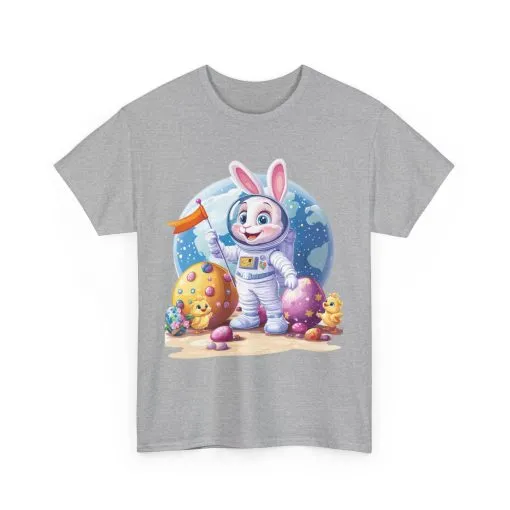 Space Bunny Unisex Heavy Cotton Tee - Cute Astronaut Design for Easter and Fun Occasions - Image 8