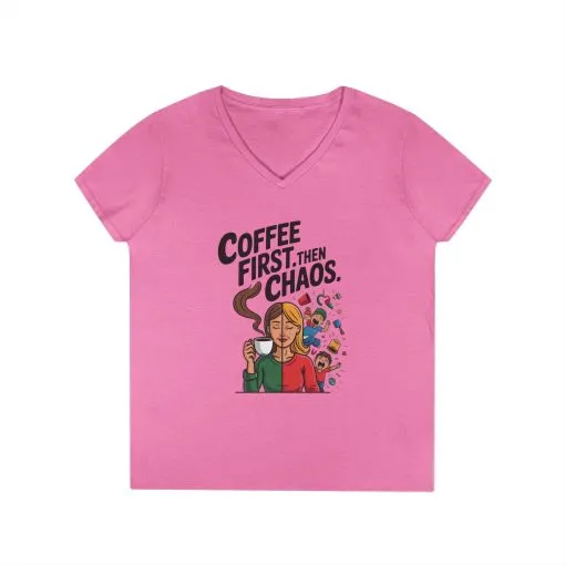 Coffee First Then Chaos V-Neck T-Shirt, Funny Mom Life Shirt, Mother's Day Gift, Mom Humor Tee, mom graphic tee, caffeine lover tee - Image 11