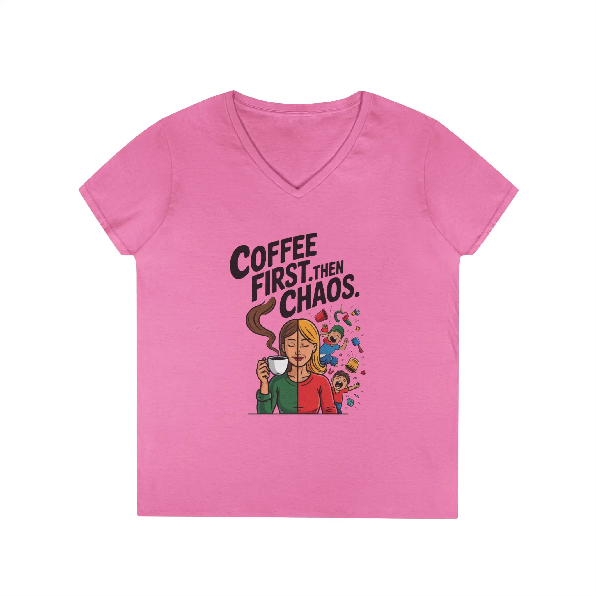 Coffee First Then Chaos V-Neck T-Shirt, Funny Mom Life Shirt, Mother's Day Gift, Mom Humor Tee, mom graphic tee, caffeine lover tee - Image 11