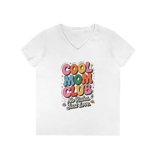 Cool Mom Club V-Neck T-Shirt, Fun Mom Shirt, Gift for Moms, Casual Graphic Tee, Mother's Day Gift, No Rules Just Love - Image 2