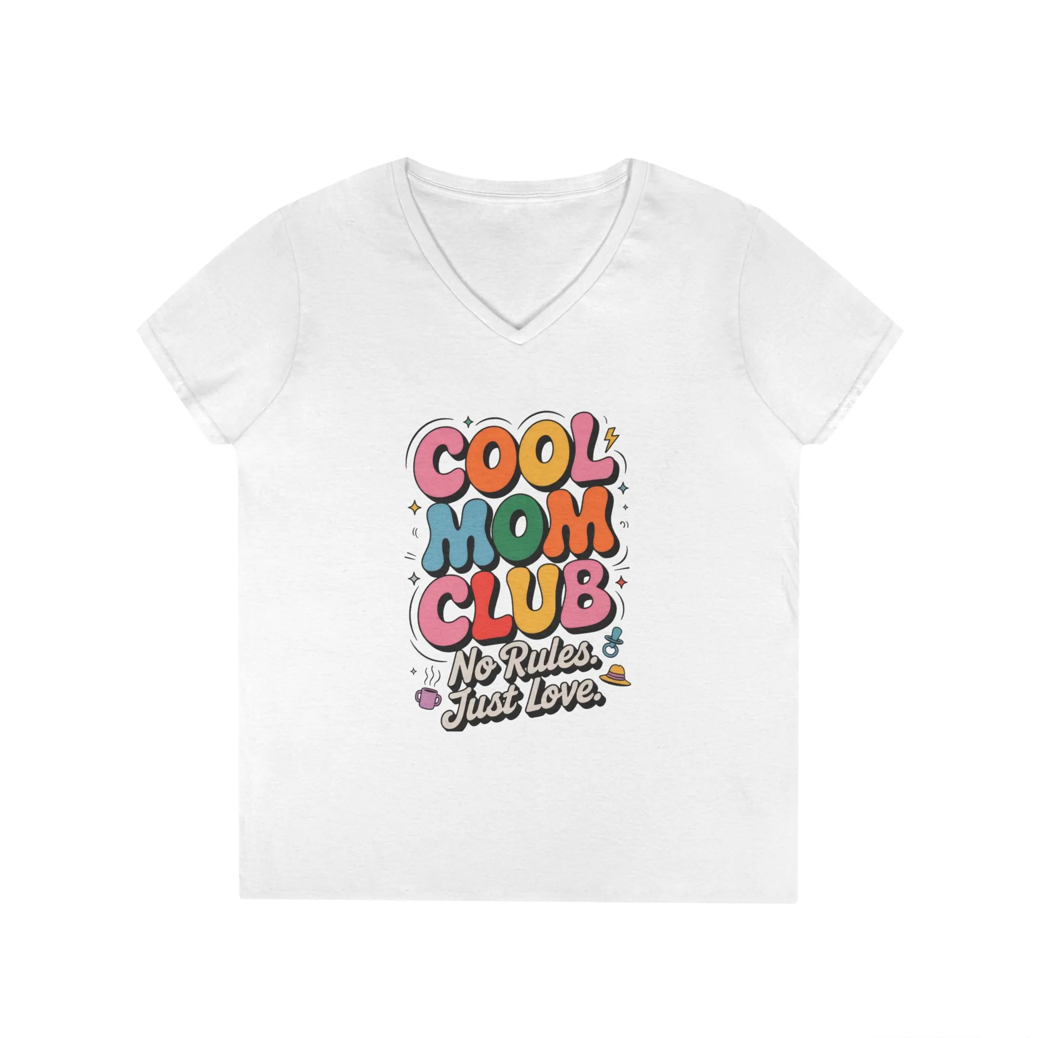 Cool Mom Club V-Neck T-Shirt, Fun Mom Shirt, Gift for Moms, Casual Graphic Tee, Mother's Day Gift, No Rules Just Love - Image 2
