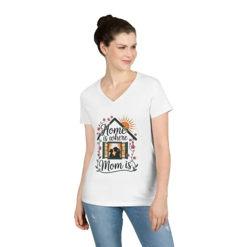 Home Is Where Mom Is V-Neck T-Shirt, Mother's Day Cotton Tee, Cute Family Gift for Mom, Sentimental Mom Shirt for Her, mother's day Gift - Image 4