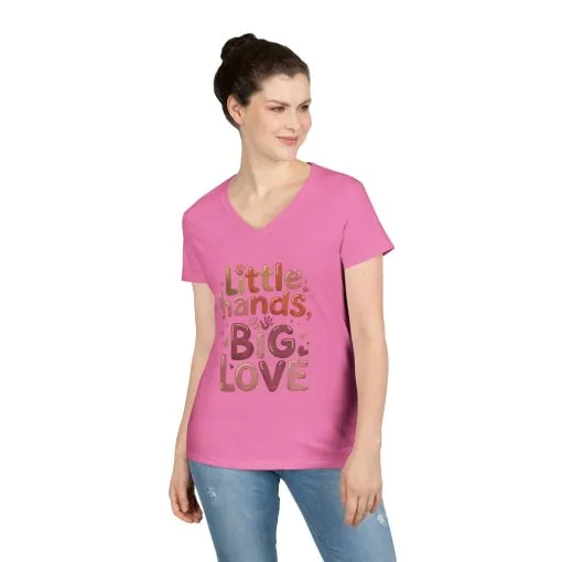 Ladies' V-Neck T-Shirt,Little Hands, Big Love, Perfect for Moms, Gifts, Family Events, Baby Showers, Everyday Wear, Cute Tee, mother's day - Image 16
