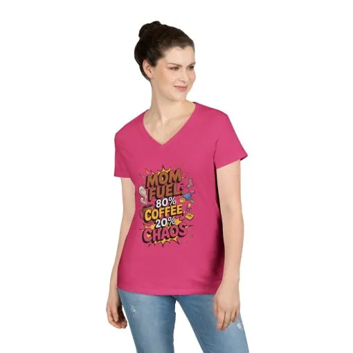 Mom Fuel V-Neck T-Shirt, Funny Gift for Moms, Coffee Lovers, Mother's Day, Everyday Humor, Tired Mom Life Tee, Coffee Loving Moms - Image 18