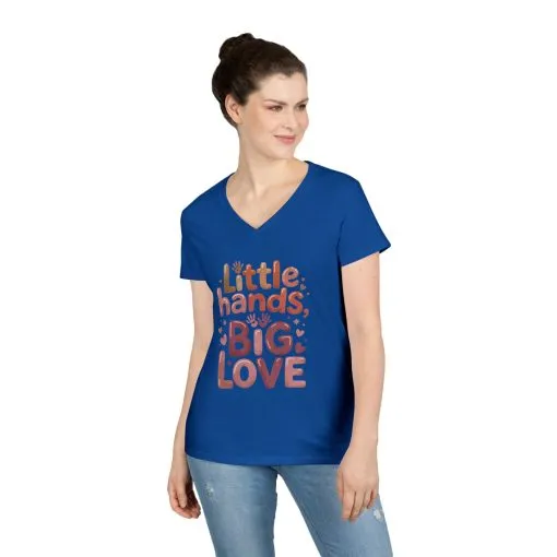 Ladies' V-Neck T-Shirt,Little Hands, Big Love, Perfect for Moms, Gifts, Family Events, Baby Showers, Everyday Wear, Cute Tee, mother's day - Image 12
