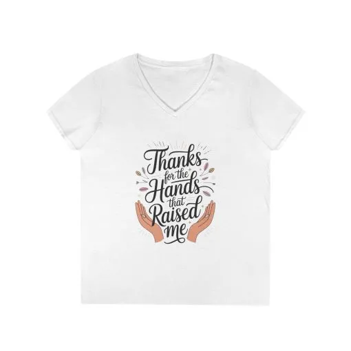 Grateful Hands V-Neck T-Shirt, Mother's Day Gift, Appreciation Tee, Family Love Shirt, Empowering Woman Top, Inspirational Shirt - Image 2