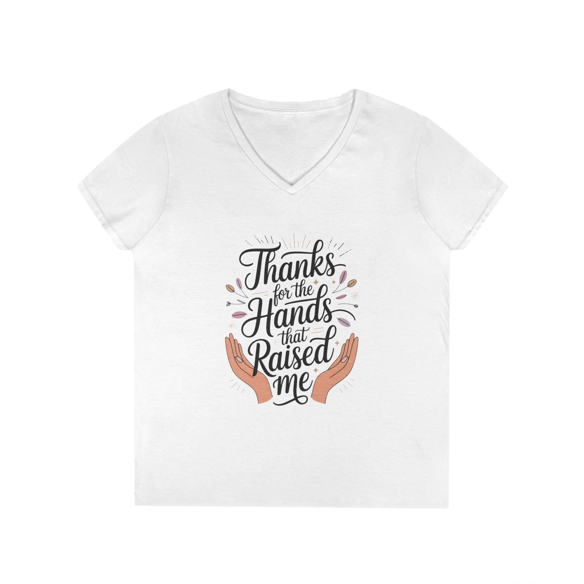 Grateful Hands V-Neck T-Shirt, Mother's Day Gift, Appreciation Tee, Family Love Shirt, Empowering Woman Top, Inspirational Shirt - Image 2