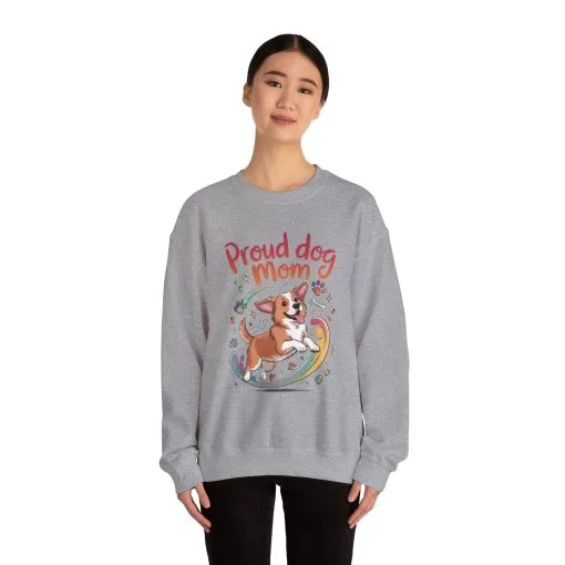 Proud Dog Mom Crewneck Sweatshirt, Pet Lover Gift, Dog Mom Apparel, Animal Lover Clothing, Gift for Dog Moms, Puppy Paw Rainbow Print - Image 15