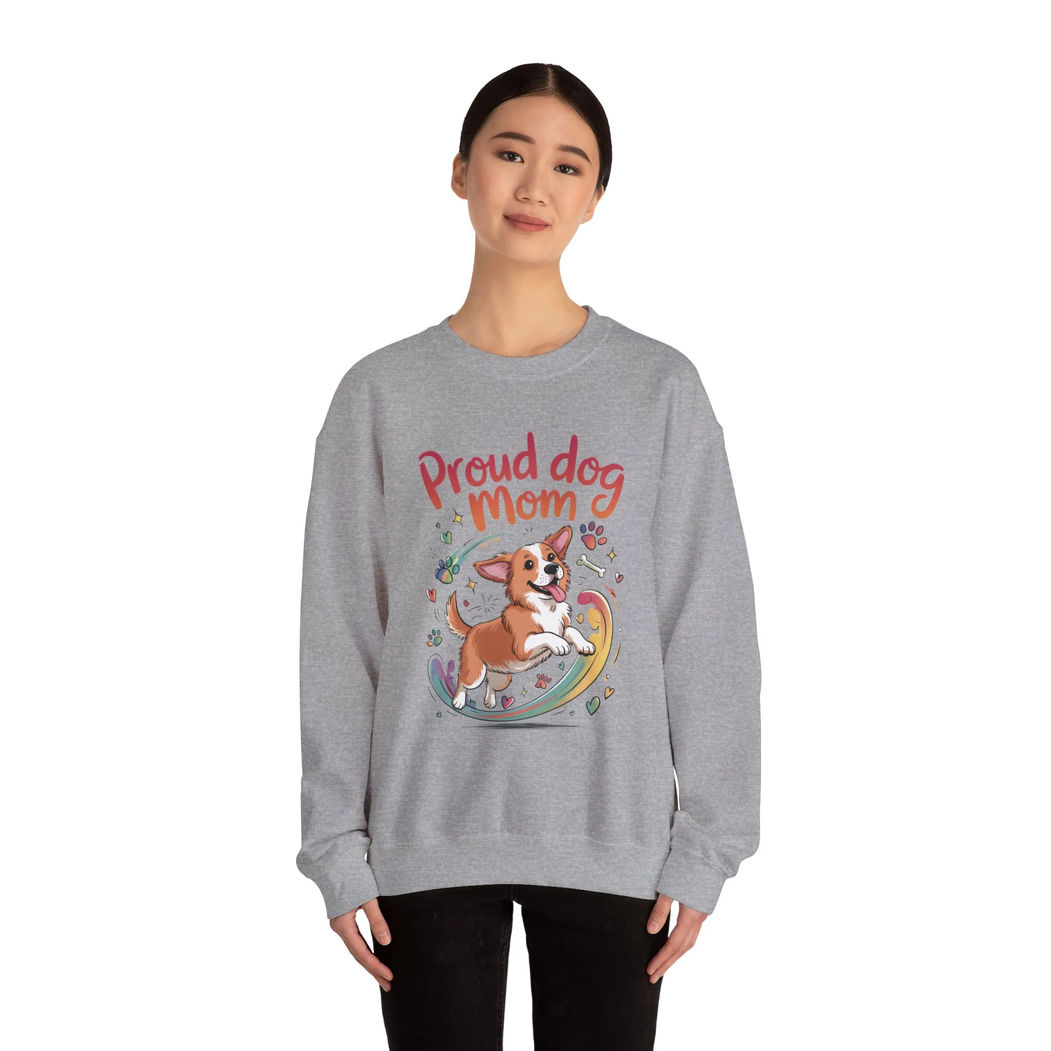 Proud Dog Mom Crewneck Sweatshirt, Pet Lover Gift, Dog Mom Apparel, Animal Lover Clothing, Gift for Dog Moms, Puppy Paw Rainbow Print - Image 15