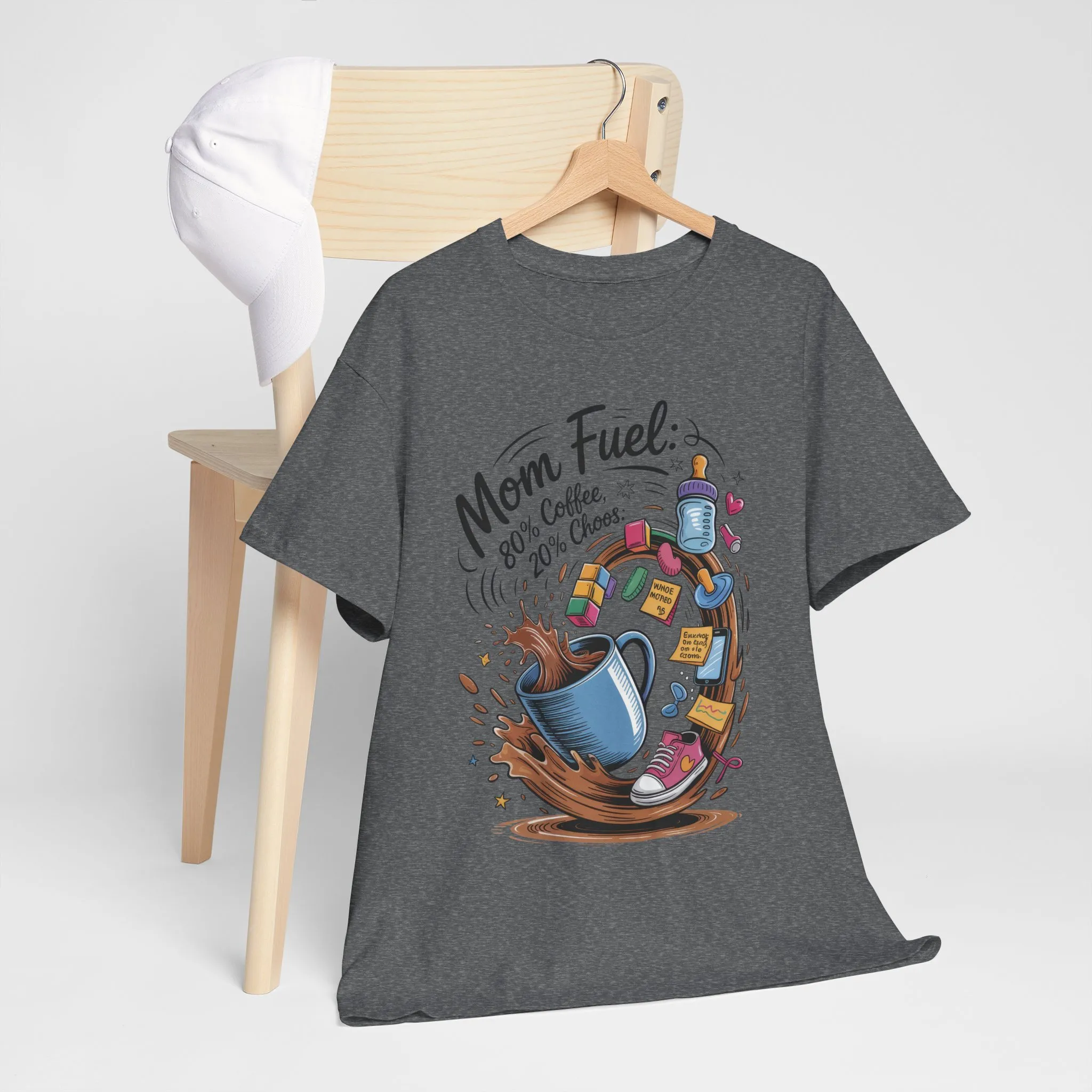 Mom Fuel Heavy Cotton Tee, Funny Coffee Lover T-Shirt, Gift for Moms, Mother's Day, Casual Wear, Pajama Top - Image 28