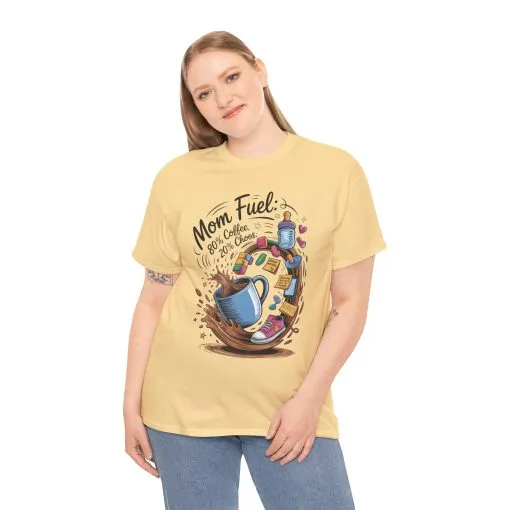Mom Fuel Heavy Cotton Tee, Funny Coffee Lover T-Shirt, Gift for Moms, Mother's Day, Casual Wear, Pajama Top - Image 15